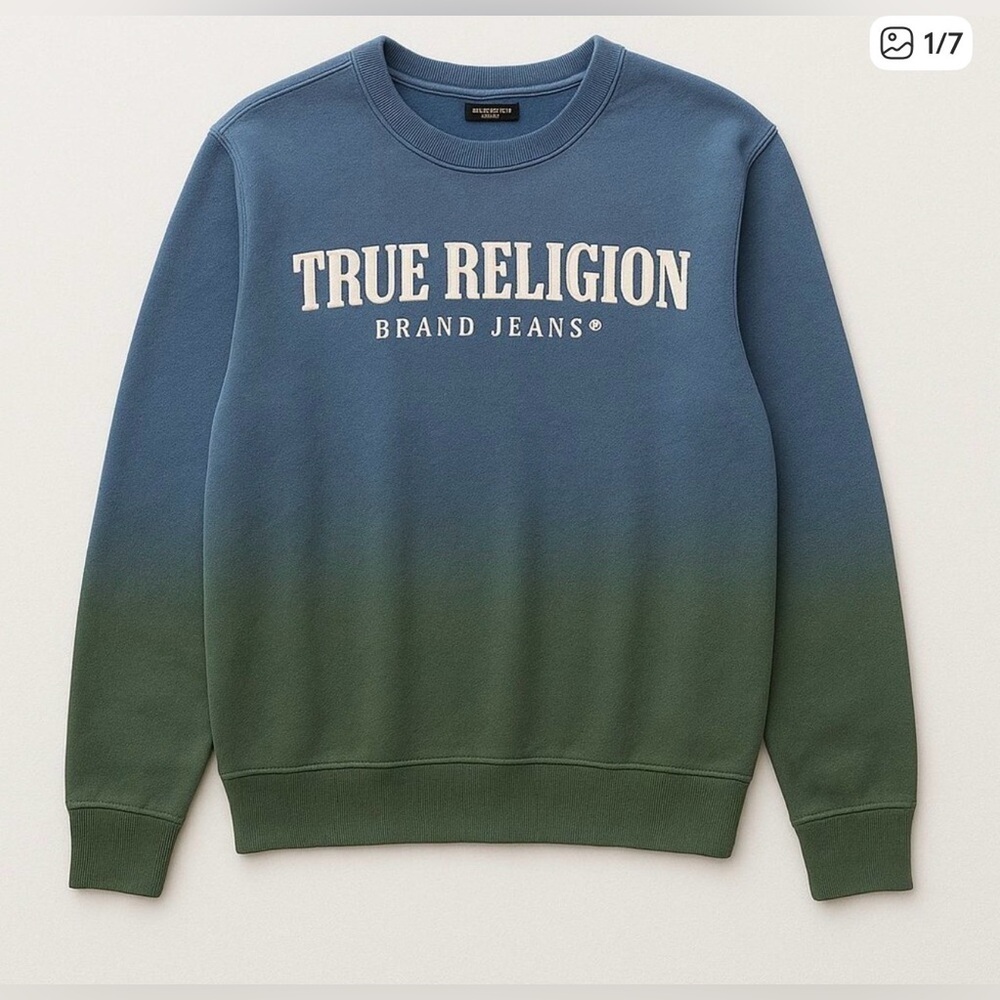 True‎ Religion Federal Blue Ombré Sweatshirt , size XL